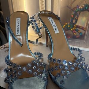 Aquazzura Blue Crystal Embellished Heeled Sandals